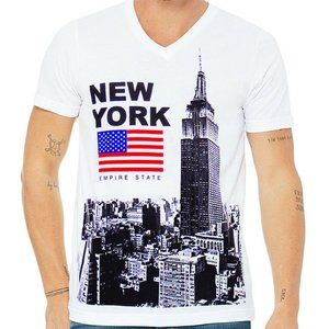 NWT EXCHANGE NEW YORK MEN'S WHITE V-NECK SHORT SLEEVE T-SHIRT SIZE S M L XL
